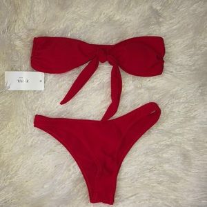 red bandeau bikini set